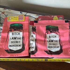 Pink Kitchen Towel and Apron with Fun Print